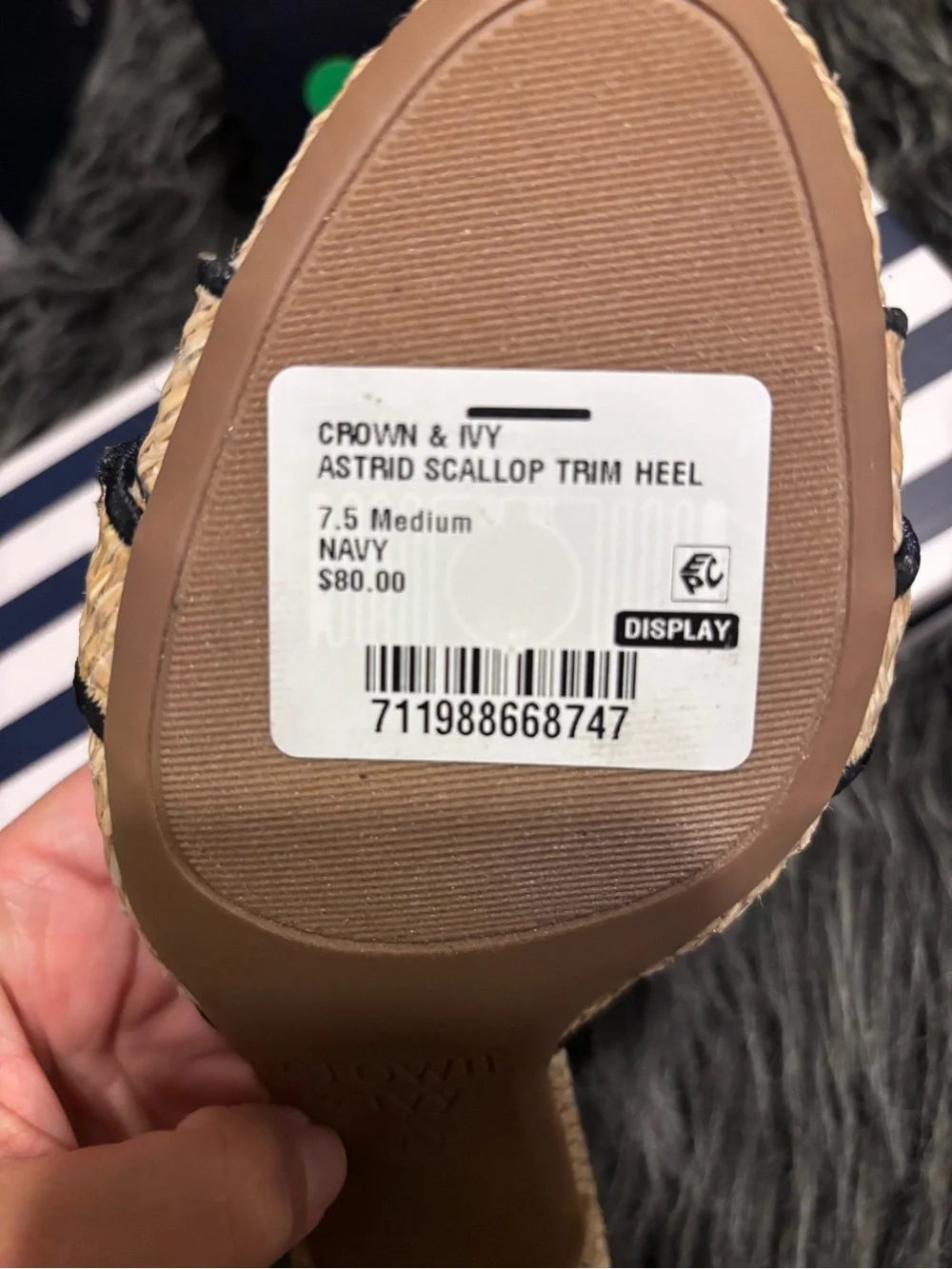 crown & ivy Navy Scallop Trim Espadrille Heel